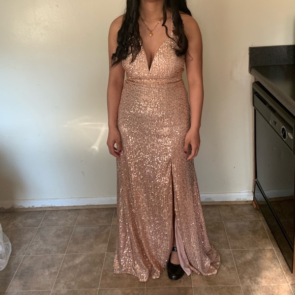 Morgan & Co. Champange Sequin Prom Dress - Picture 3 of 7